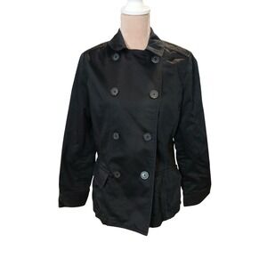 Womens Black Double Breasted Jacket Collared Button Front Casual Outerwear